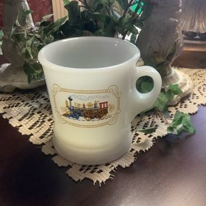 Vintage shaving mug white milk glass Train Engine excellent AVON